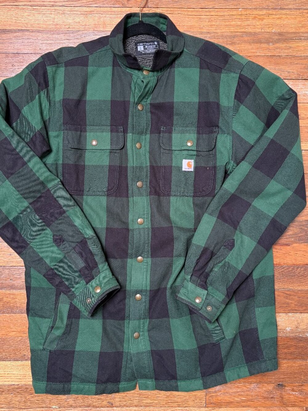 Carhartt Jacket Mens XL Green Plaid Flannel Snap Sherpa Lined Shacket 104911